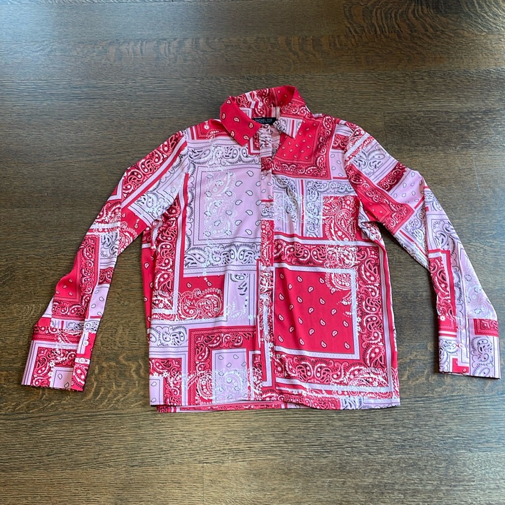 Rachel Zoe red and pink printed blouse